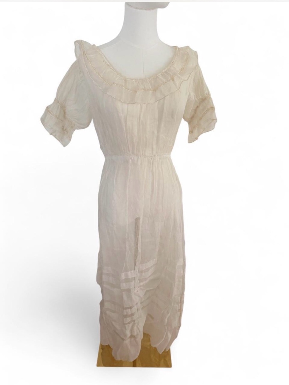 1930s Light Ivory Ruffled Boho Maxi Dress